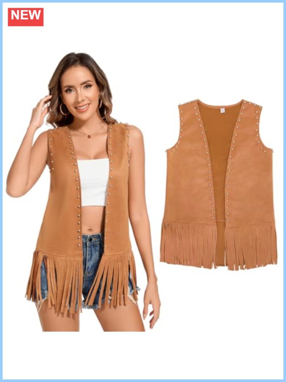 Tassel Fringe Vest Sleeveless Western Cowgirl Hippie Halloween Costume